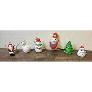 Lot Of 6 Mini Vtg Christmas Ornaments 1"-2" Santa Tree Snowman Swan Tree